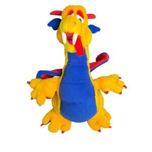 Classic Toy Co Dragon Plush Stuffed Animal‎ Toy Yellow Blue Red 2001 14"